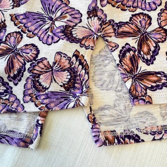 J.Jill Pima Slub Scoop Neck Side Slit Tee Women's Sz XL Purple Pink Butterflies - Picture 8 of 12